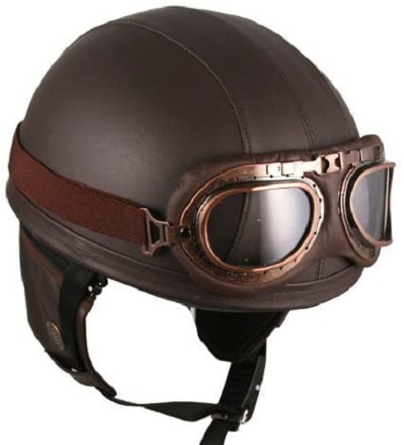 Leather Brown Motorcycle Goggles Vintage Garman Style Half Helmets