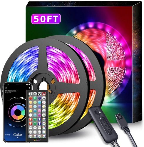 Nexillumi 50FT LED strip lights music sync color changing RGB